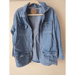 Vintage LIZ Authentic Blue Denim Jacket‎ Trucker Style Utility Pockets Size M